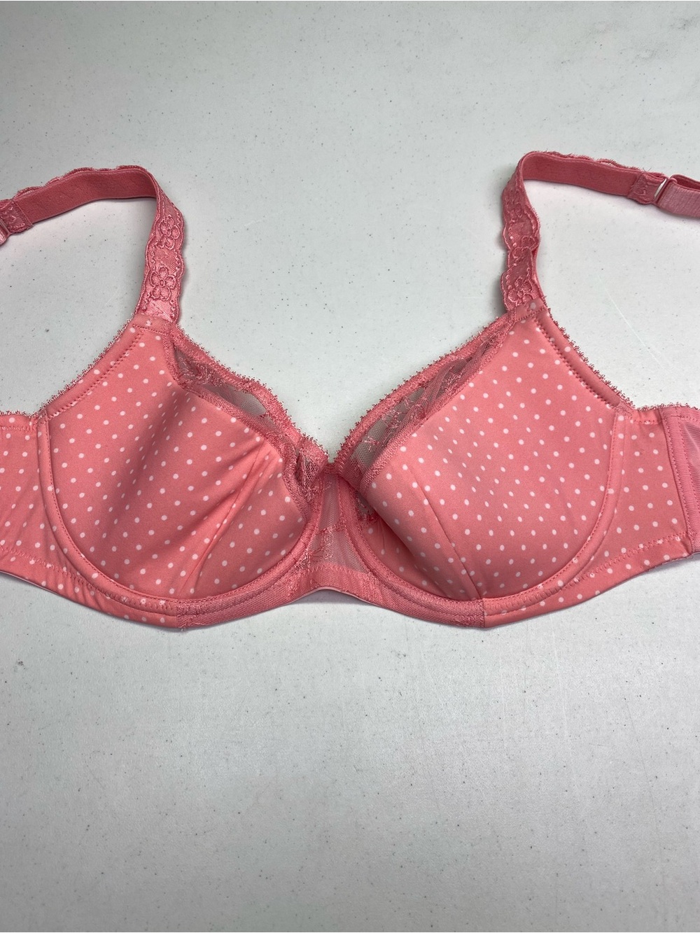 Voglo Coral Pink Polka Dot Lace Bra 40C *P1037